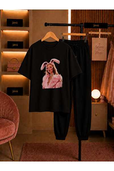 JAWÜ STYLE Pink Aura Detailed T-Shirt and Sweatpants Combination