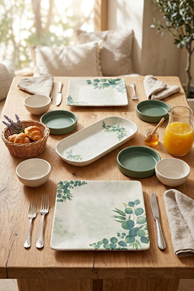 Keramika Eucalyptus Square 2-Person 9-Piece Breakfast Set