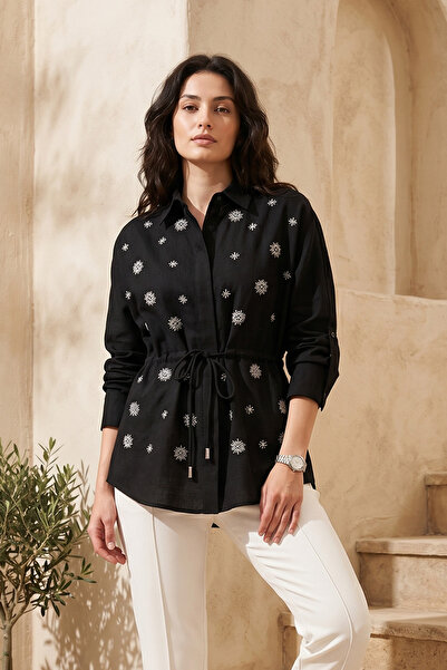 Missemramiss Stella Veil Shirt with Bead Embroidery on the Top and String Tie...