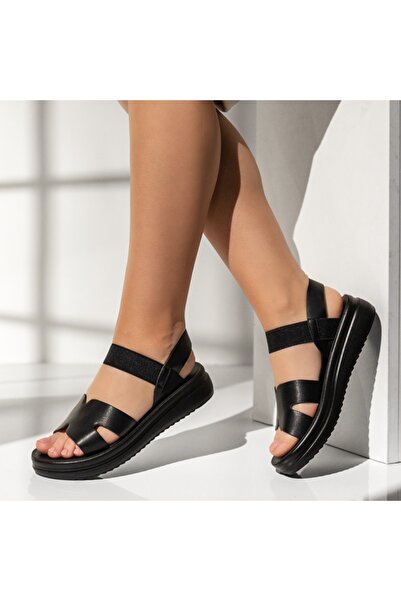 Modlet.ro Sandale de damă negre cu talpă groasă și baretă elastică MOD14345