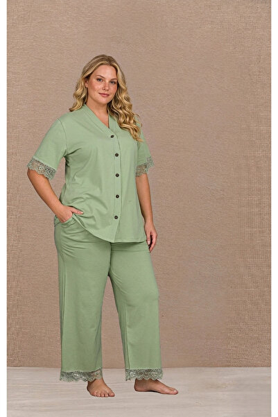 Lohusa Homewear New Season Women's Mint Green Buttoned Design Short Sleeve Su...