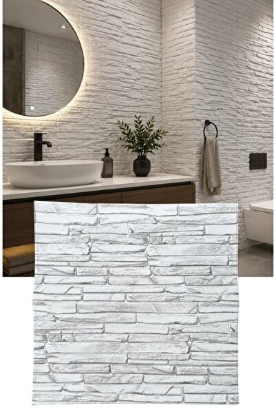 Renkli Duvarlar Kendinden Yapışkanlı Doğal Taş Desenli 3D Gri 68cmx68cm Salon...