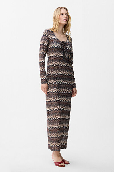 adL Kahverengi Kısa Kol Dantel Beachwear Elbise