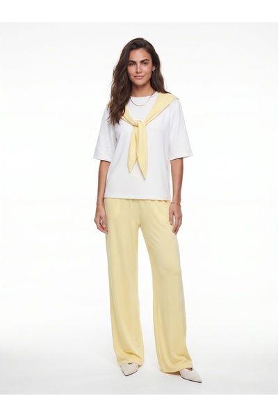 ONLOOX Yellow and White Modal Fabric, Elastic Waist, Short Sleeves, Comfortab...