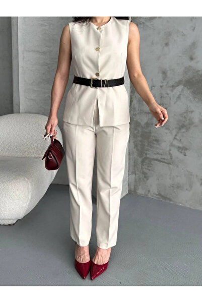 Ekim Store Belted Tie Double Blazer Vest Pants Suit