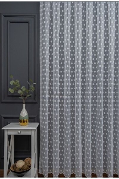 farbateks Children's Room Polka Dot Round Patterned 2 Layer Pleated Tulle Cur...