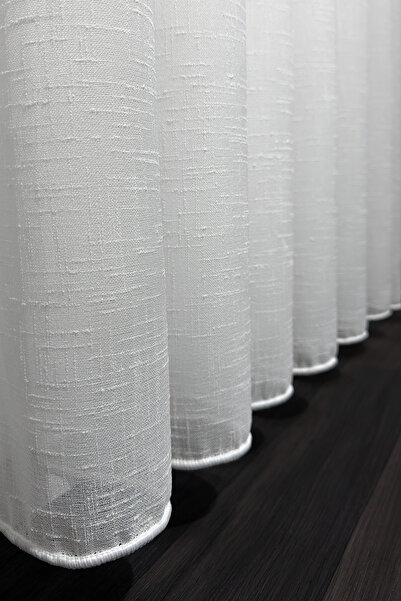 MARİTSA Linen Series Effect Plain Tulle Curtain with Frills