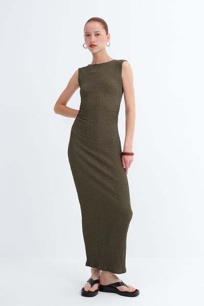 Addax Drawstring Textured Long Dress E18912
