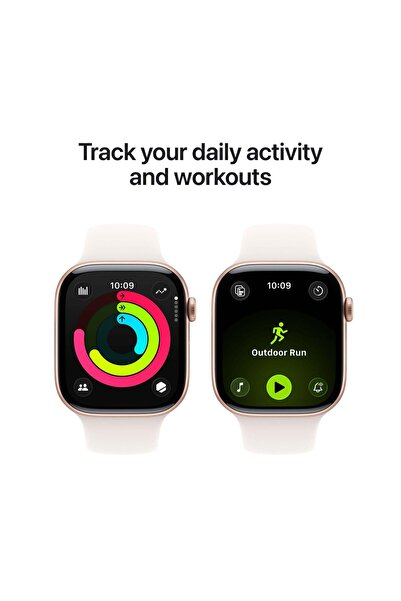 Apple ساعة سيريز 11 بنظام تحديد المواقع العالمي (GPS) بقطر 42 مم وهيكل من الألومنيوم باللون الذهبي الوردي وسوار رياضي بلون وردي فاتح - مقاس متوسط/كبير