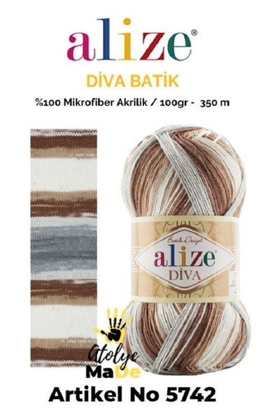 Alize Diva Batik 5742 %100 Mikrofiber Akrilik (100gr 350m) Tek Yumak 17 farkl...