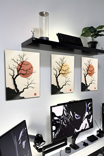 DekorHane Imprimeu metalic - Set de 3 tablouri decorative pentru camera de jo...