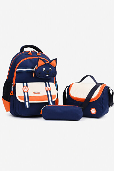 WANDER BAG Cat Patterned Waterproof 3-Piece Primary School Bag with Lunch Box...