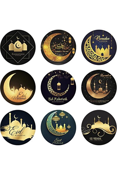 BPA 90 Pcs Black Gold Ramadan Sticker Kit Ramadan Black Gold Round Sticker Ra...