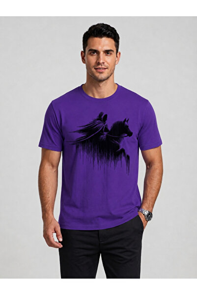 VODEXA Unisex Oversize T-Shirt Shadow Horse Printed 100% Cotton T-Shirt Comfo...