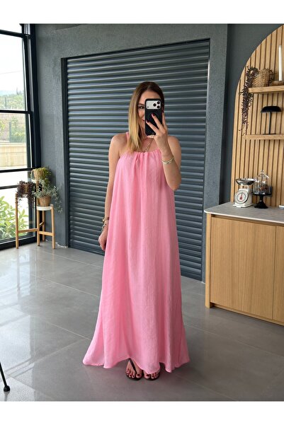 xyoung İnce Askılı Salaş Astarlı Elbise PEMBE