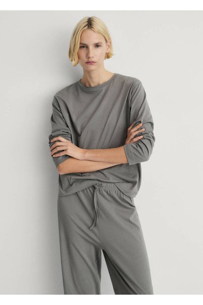 MANGO Woman Two-Piece Cotton Plain Design Pajamas