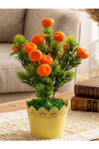 Flower Toys شجرة ماندرين صناعية في وعاء بلاستيكي 35 سم