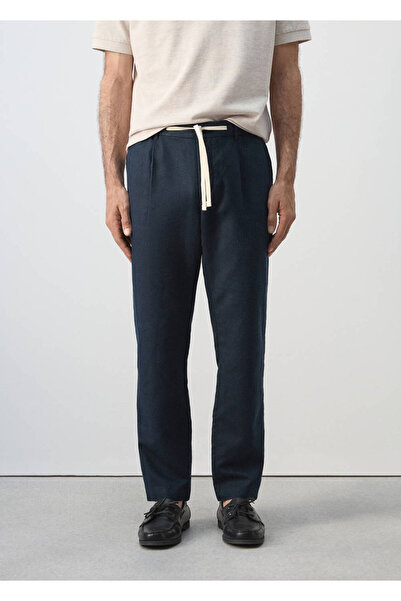 MANGO Man Pamuklu keten slim fit crop pantolon
