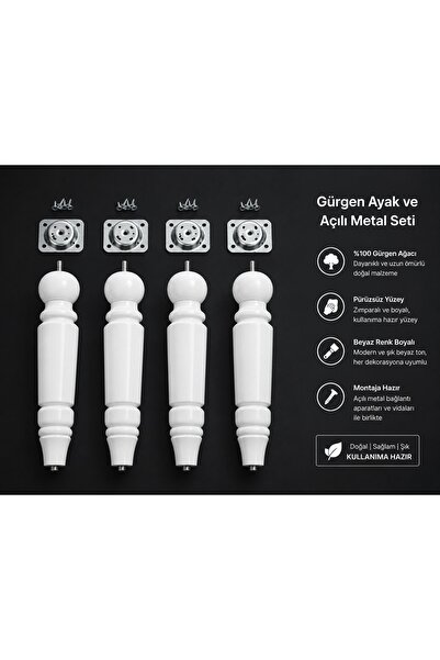 TURKISHRUG KINGDOM 4'lü Gürgen Ahşap Tornalı Ayak Mobilya Ayağı Koltuk Ayağı ...
