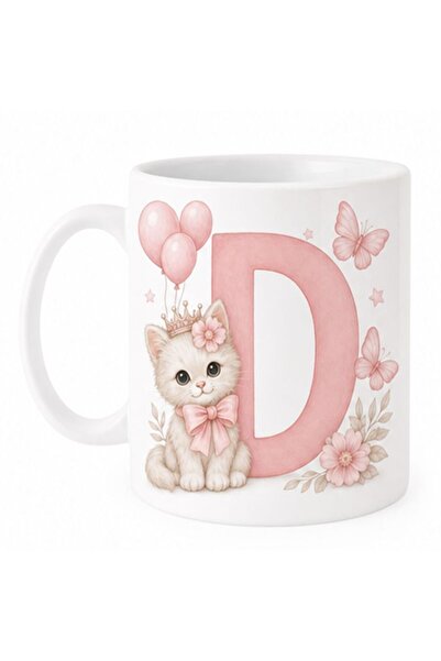 KADOREX DESIGN Kişiye Özel Harfli Kedi Kupa – Sevimli Pembe Tasarımlı Kahve K...