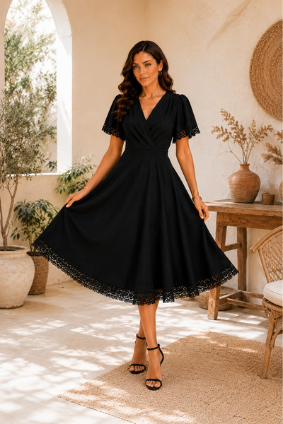 vuvutasarım Flexible Crepe Fabric Padded Double Breasted Collar Midi Length S...