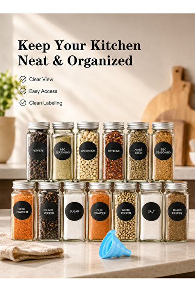 Yoawllty 24PCS Glass Spice Jar Set, 4 oz Refillable Food-Grade Spice Containe...