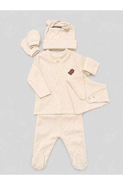 Qophe 5li %100 Pamuklu Unisex Kaşkorse Bebek Yenidoğan Zıbın Set