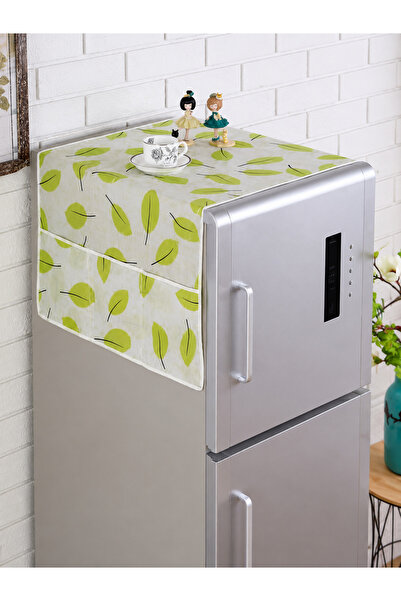 B & S B&S Printed Refrigerator Cover with Lace Trim - Cotton-Linen Dustproof Decorative Top Cover for Fridge