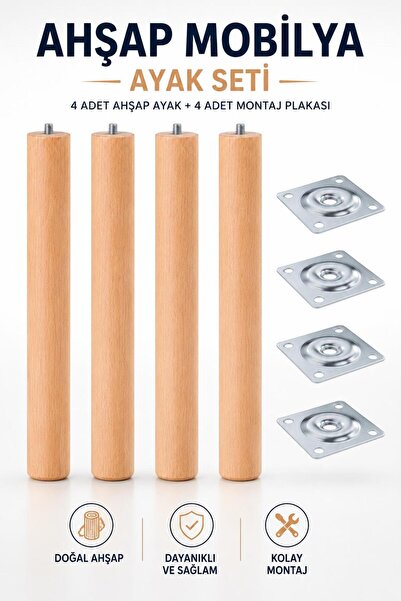 NZB (4 Adet) Bohem 50 cm Doğal Ahşap Boyasız Silindir Sehpa Ayağı - (4 Adet) ...