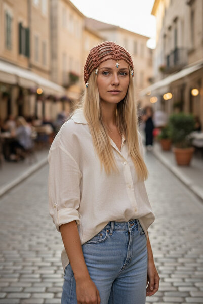 satürn hobi örgü tasarım Knitted Bohemian Starfish Detailed Mesh Bandana, Beanie, Hat