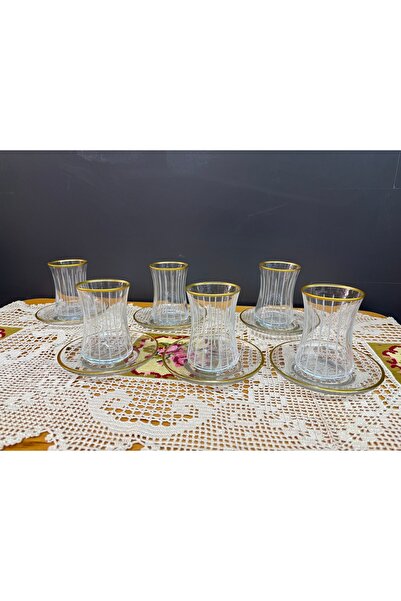 ART GLASS El İşi Kesme Çay Takımı 6lı