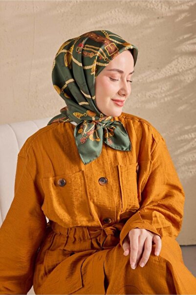 Silk Home وشاح تيفيل الحريري 11530 - 11 أخضر زمردي - نمط حزام ذهبي