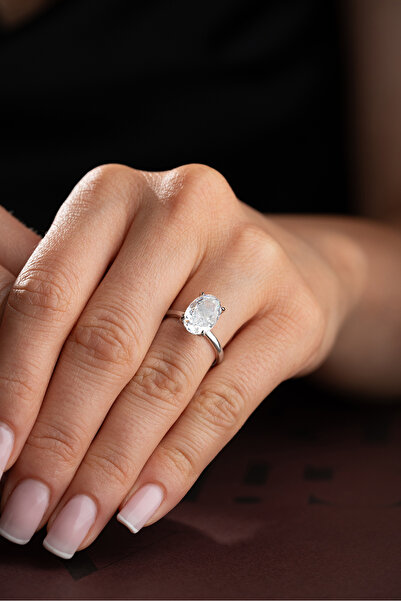 Silvano Jewelry 925 Ayar Gümüş Oval Taşlı Yüzük
