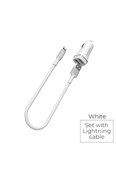 Borofone Încărcător auto cu 2 porturi USB și cablu Lightning inclus, alb