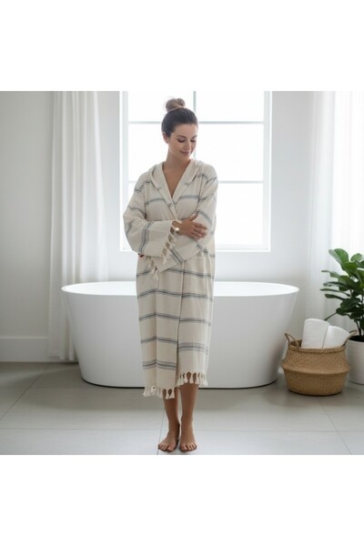 bshome 100% Cotton Hooded Bathrobe, Absorbent Towel Inside, Peshtamel Design ...