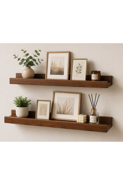 lampara Ahşap Resim/çerçeve Duvar Rafı 2li Set 35x7