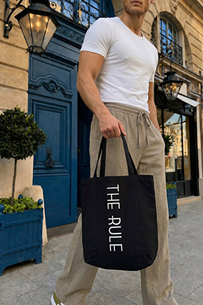THE RULE حقيبة كتف سوداء للجنسين مطبوعة للتسوق