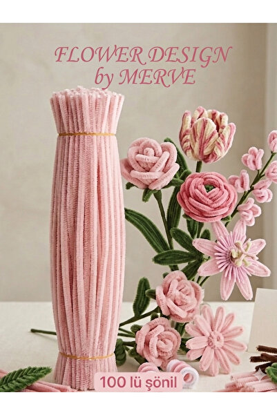 Flower desıgn by Merve 100'lü Mercan Pembe Şönil - Hobi Ve Çiçek Yapım Teli 3...