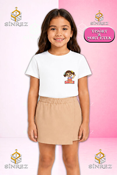 SİNREZ Set pentru fete KIZ UST LOGO Tricou cu mânecă scurtă imprimat Fustă sc...