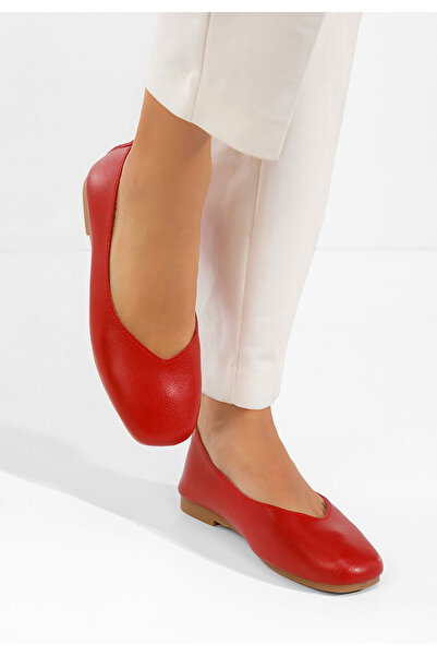 B T Shoes Gabiela red Leather Ballet Flats