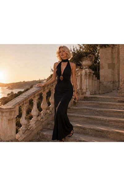 Lolliboomkids Sunset Gala Rochie neagră cu detaliu accesorii și spate decupat