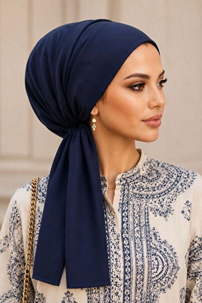 Aişe tesettür Navy Blue Crinkle Scarf Bonnet