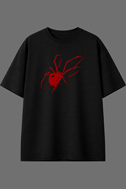 VSRN Tricou oversize negru cu imprimeu frontal cu design Red Spider