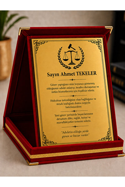 siverek reklam Kişiye Özel Hakim Teşekkür Plaketi 16x21 cm Gold Metal – Kırmı...