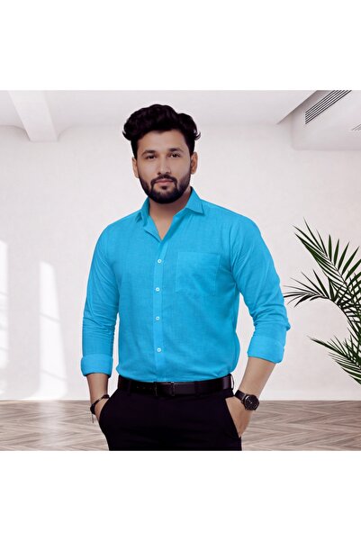 Weswadesi Pure 100% Cotton Turquoise Formal Shirts – Full Sleeves Khadi Shirt...