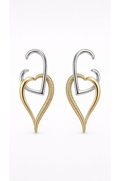 Bermecy Heart X |   Gold & Silver Color Heart Shaped Modern Women's Earrings