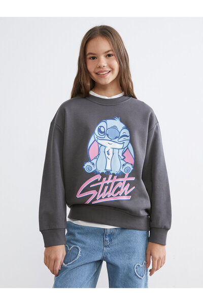LC Waikiki Stitch Printed Girls' Thick Sweatshirt