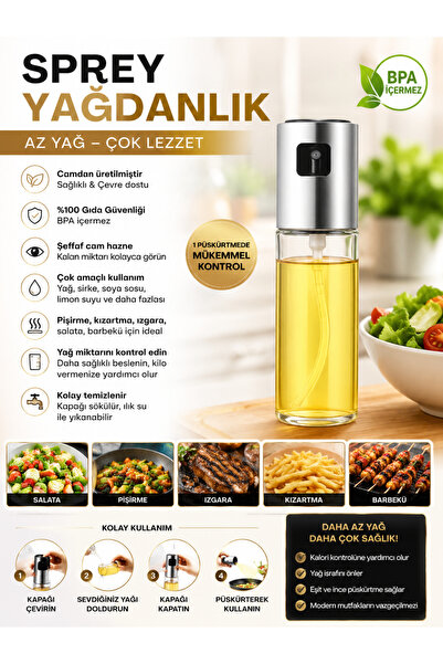 Şahin Premium Cam Sprey Yağdanlık – Kontrollü Yağ Püskürtücü 100 ML