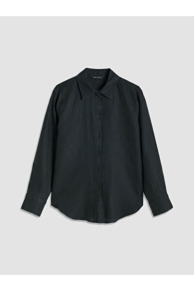 LC Waikiki GÜLİS GİYİM'DEN Siyah Oversize Kadın Keten Gömlek