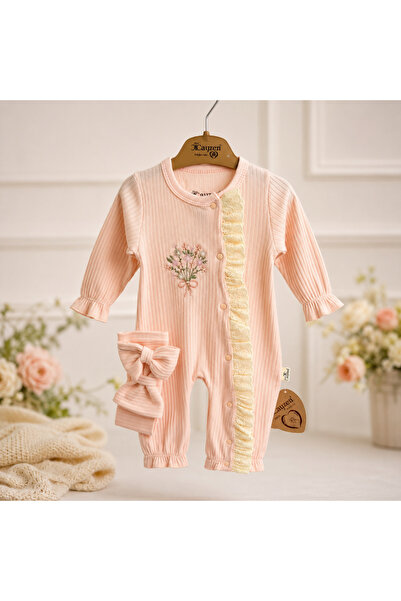 Bebelul Cayzen baby girl jumpsuit with headband 100% Cotton pink 0-9 months